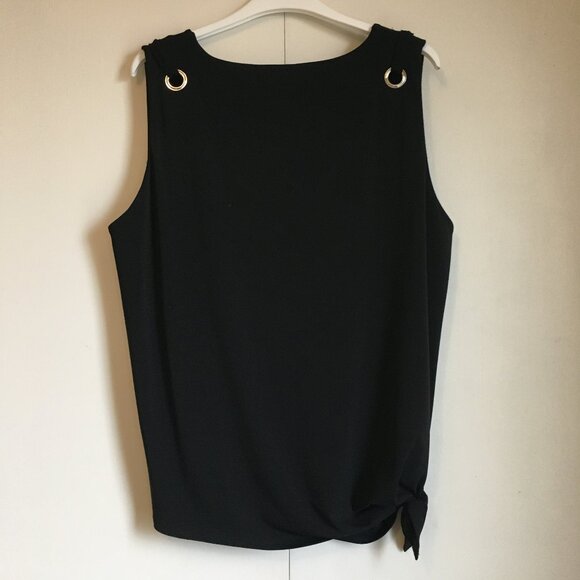 NWT Carmen Marc Valvo Black Grommet Shoulder Tie Hem Tank Top - Picture 2 of 15